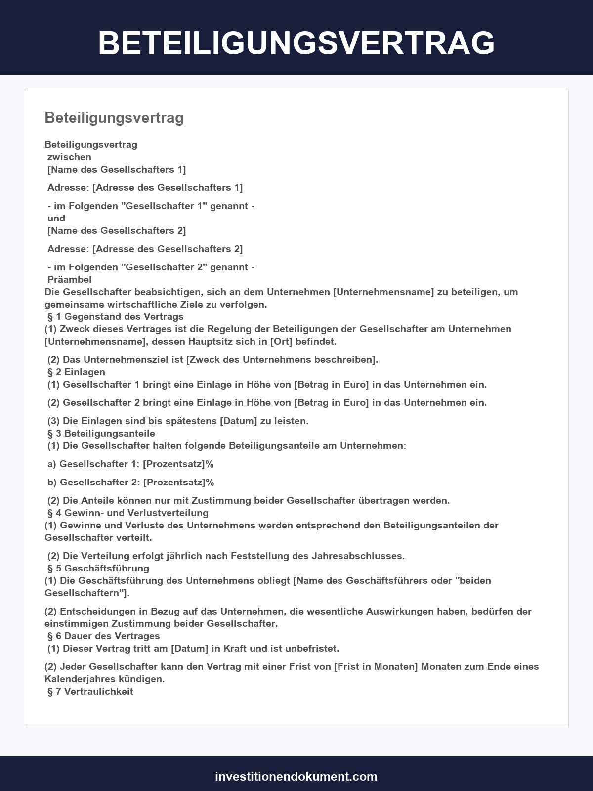 Beteiligungsvertrag Muster