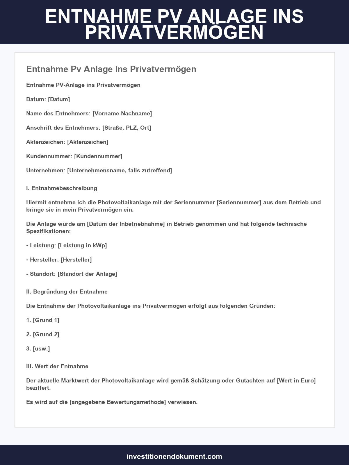 Musterschreiben Entnahme Pv-Anlage Ins Privatvermögen