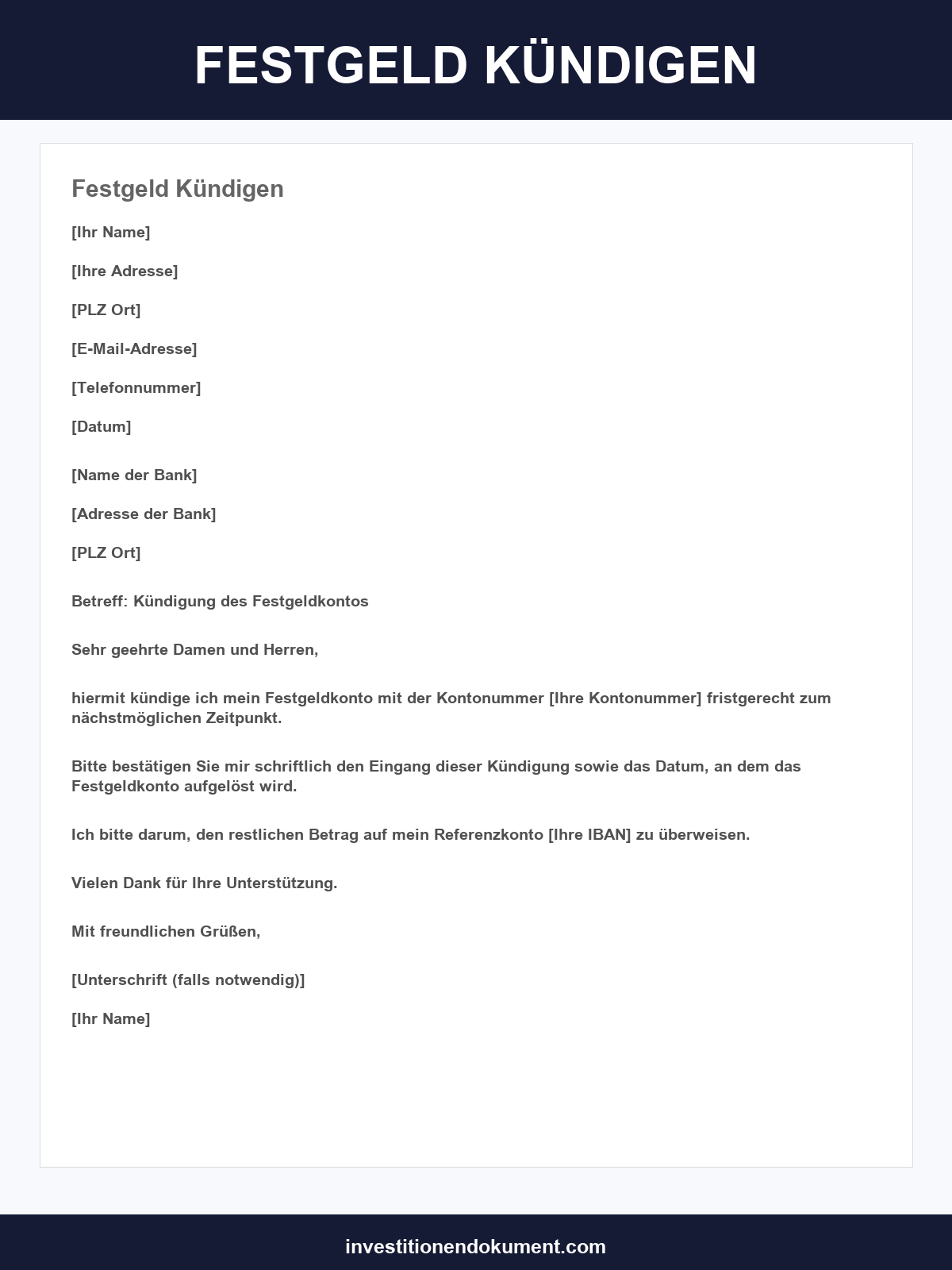 Festgeld Kündigen Vorlage