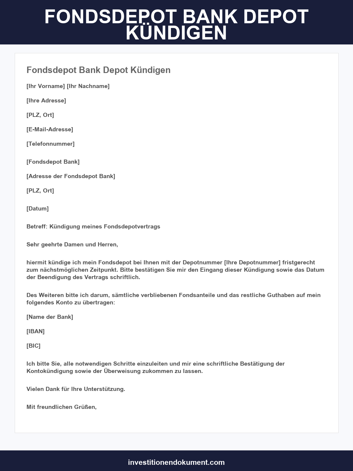 Fondsdepot Bank Depot Kündigen Vorlage
