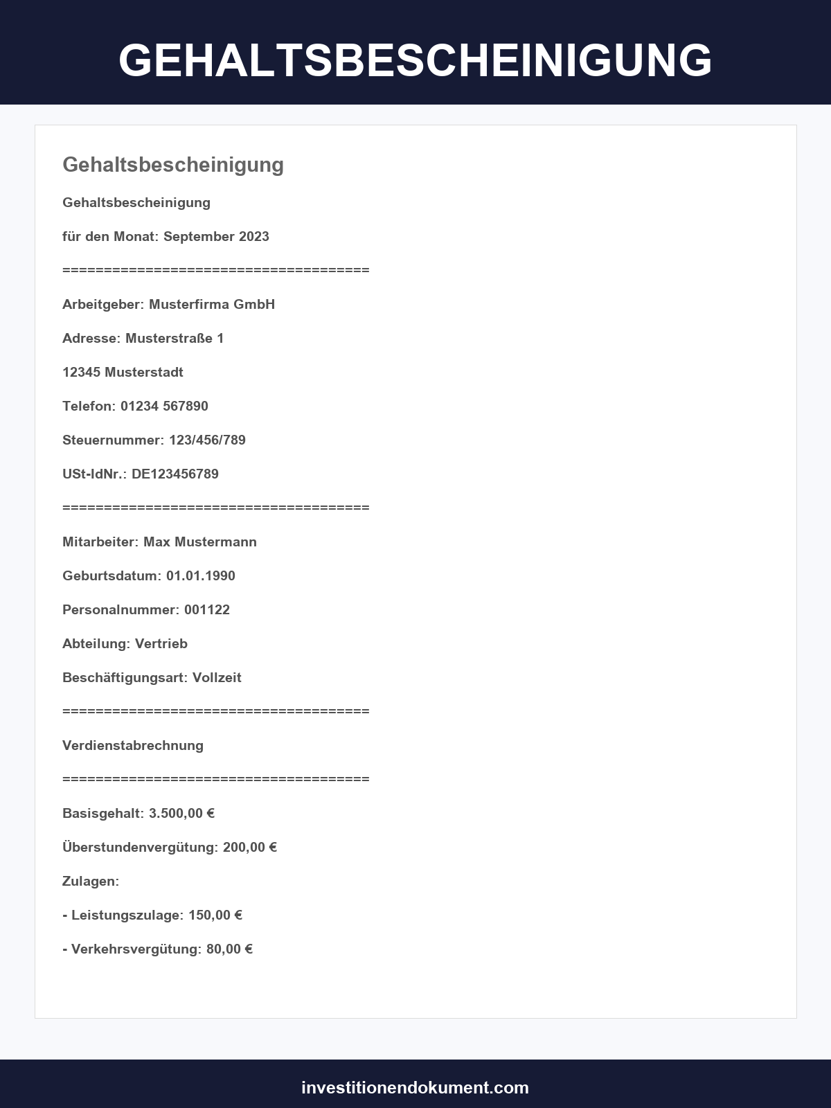 Gehaltsbescheinigung Muster