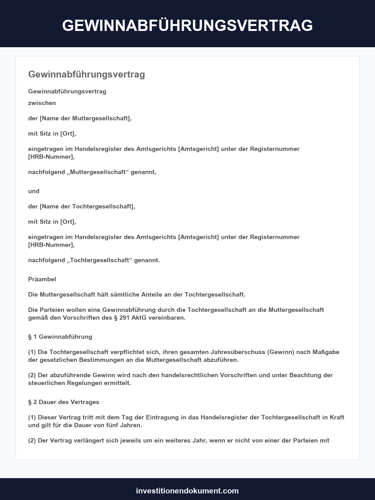 Gewinnabführungsvertrag Muster