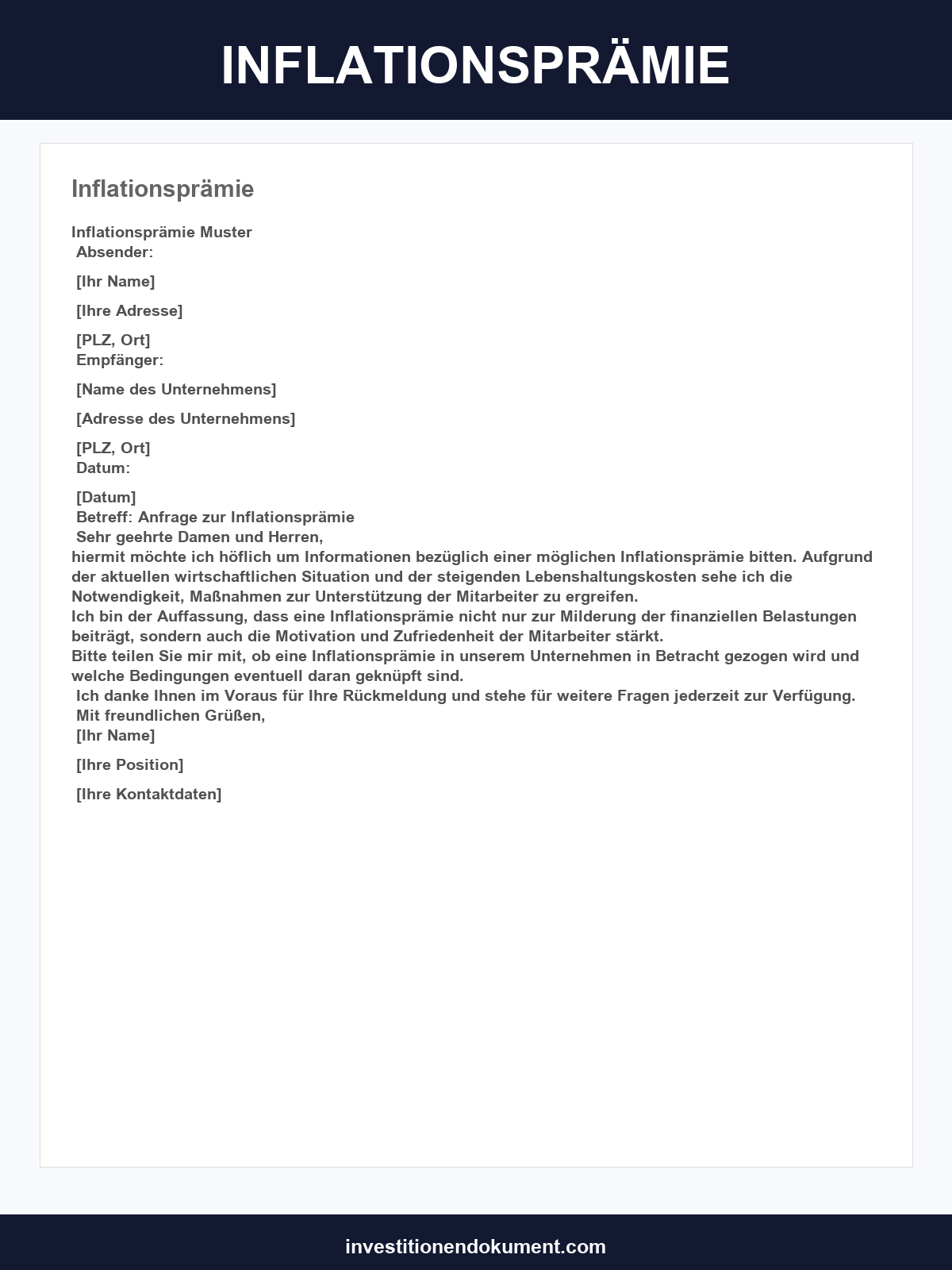 Inflationsprämie Vorlage