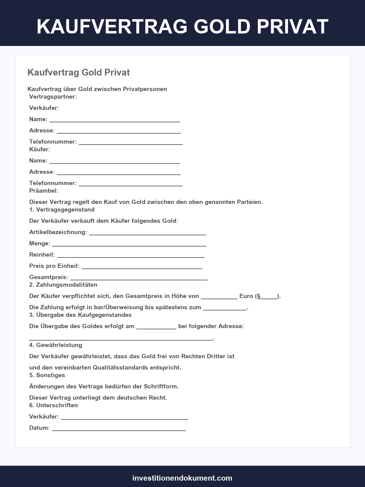 Kaufvertrag Gold Privat