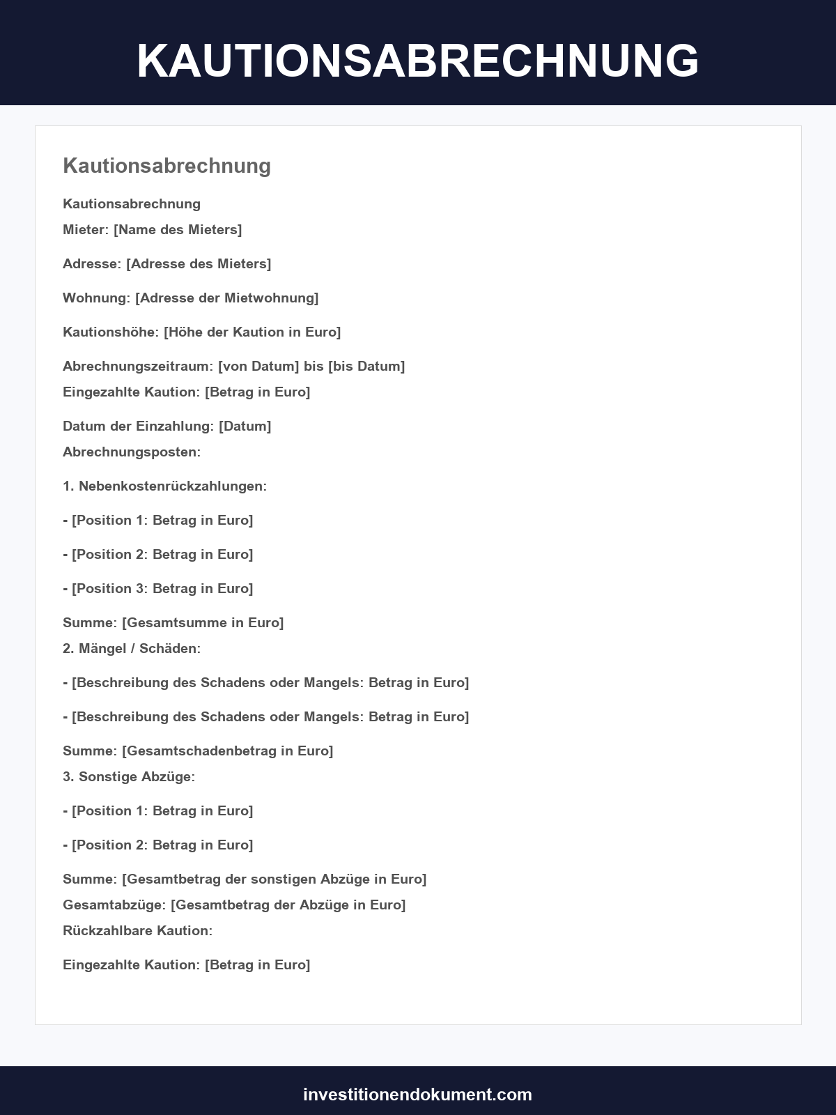 Kautionsabrechnung Muster