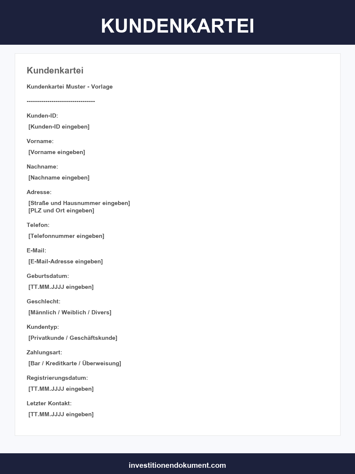Kundenkartei Vorlage