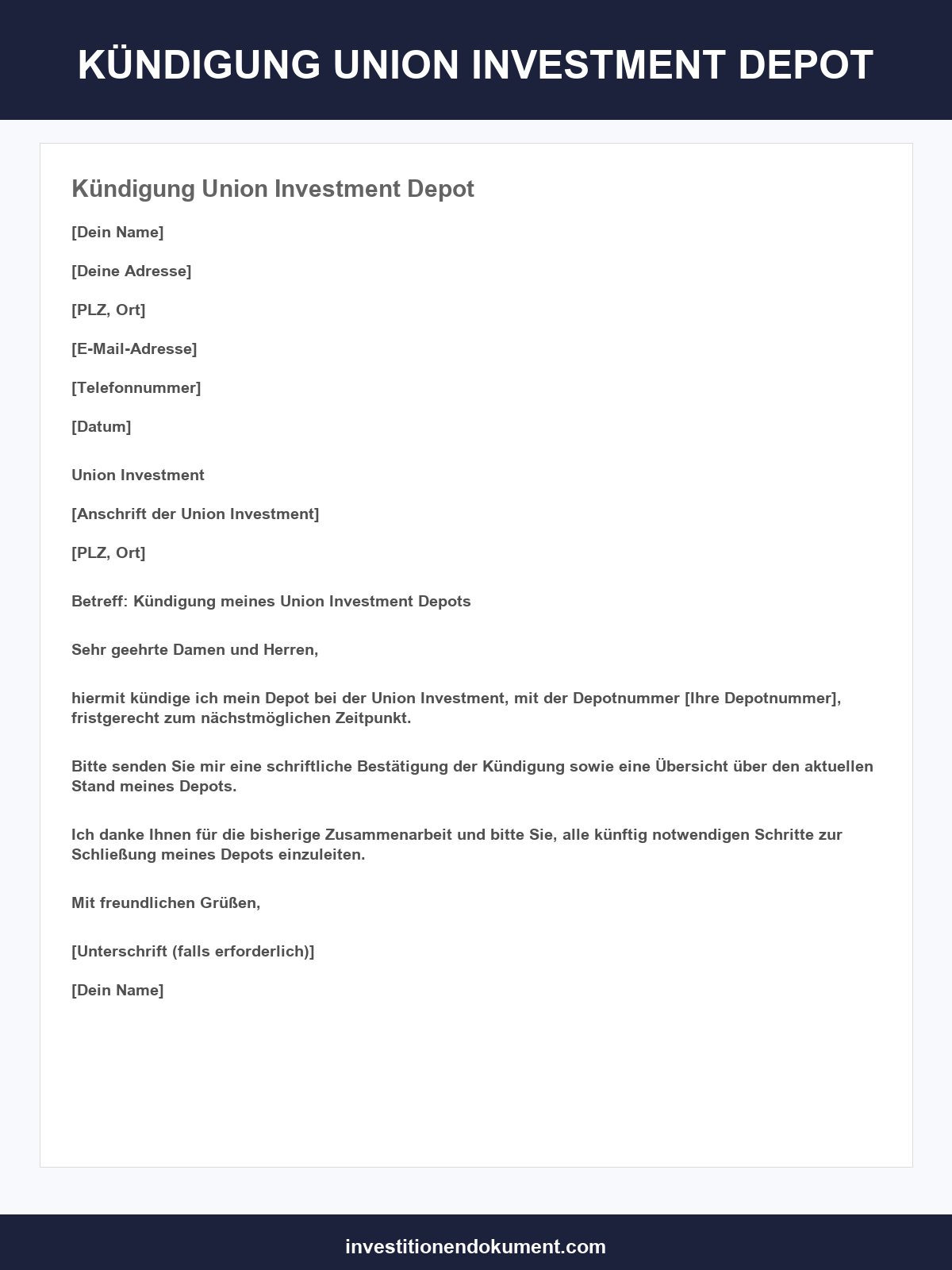 Kündigung Union Investment Depot Muster