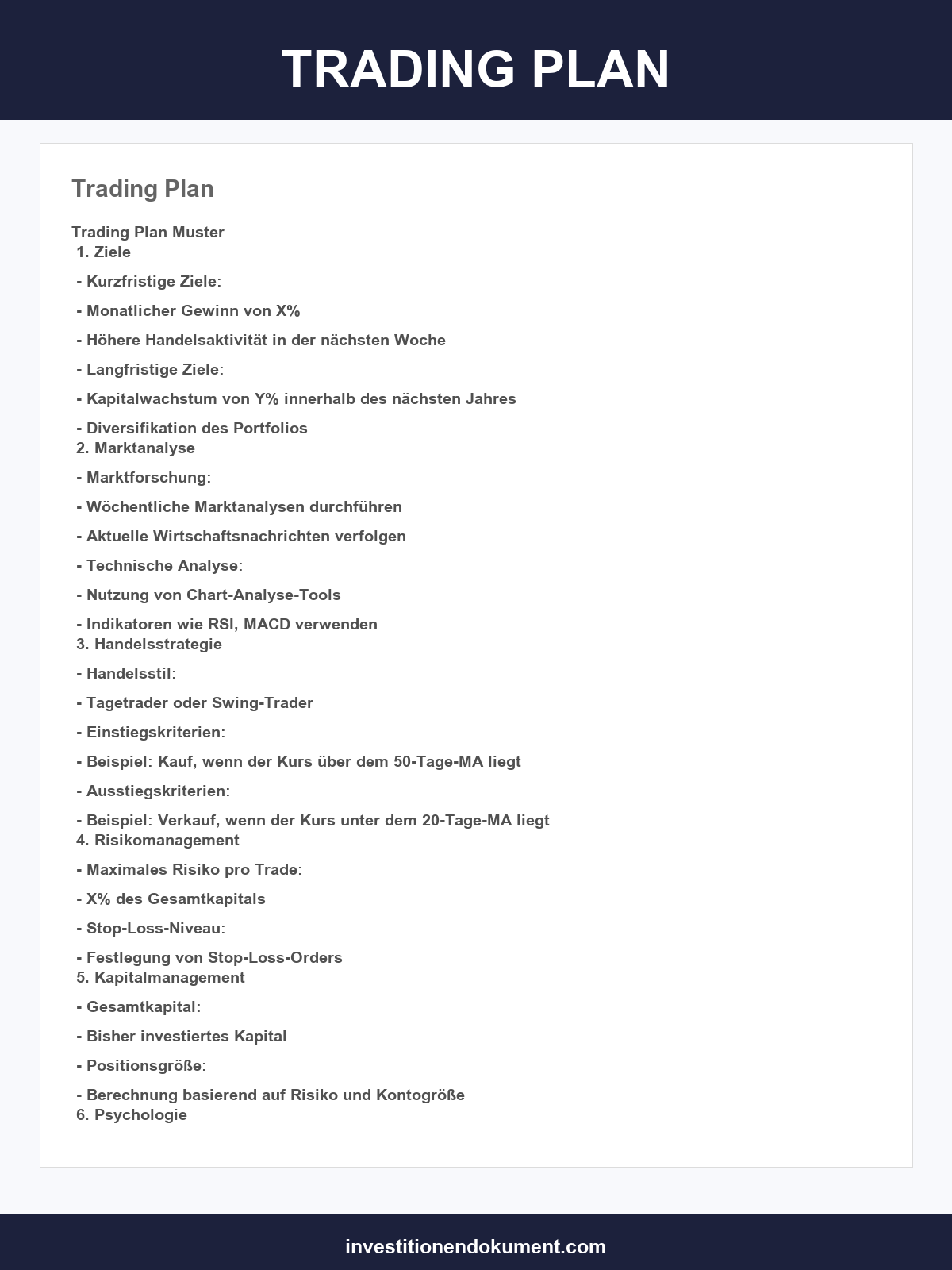 Trading Plan Vorlage