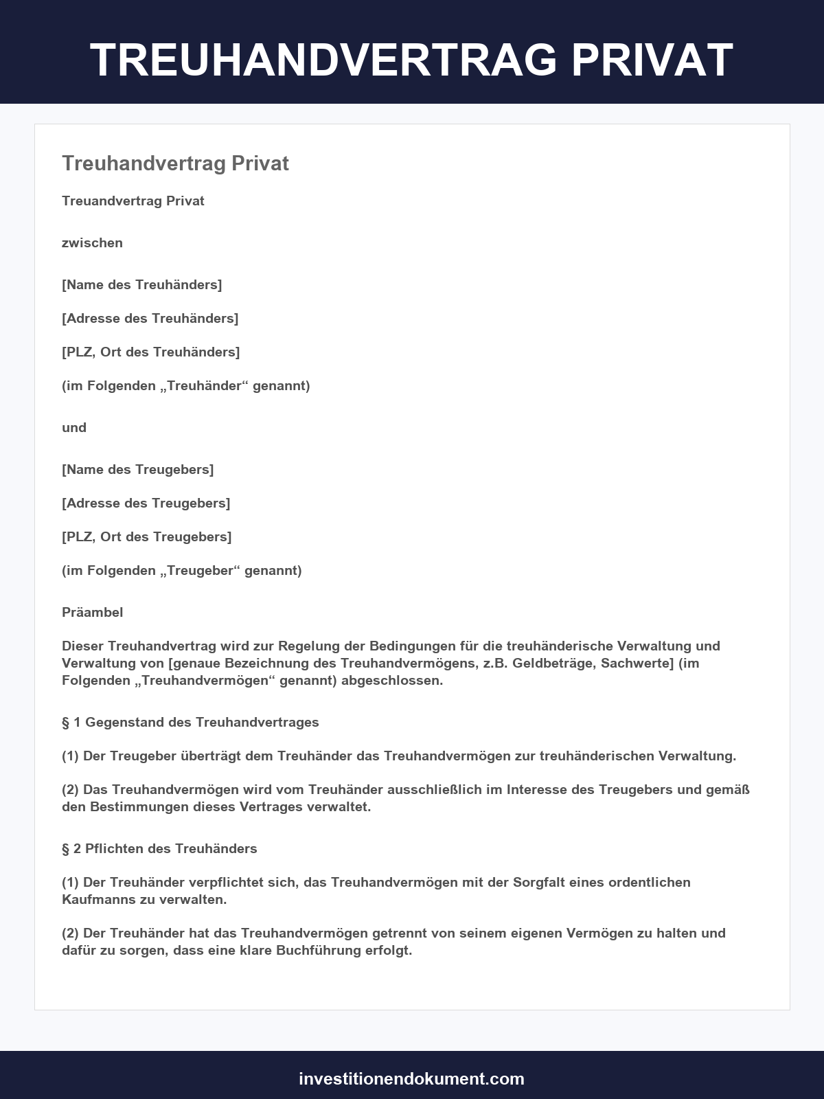 Treuhandvertrag Privat Muster