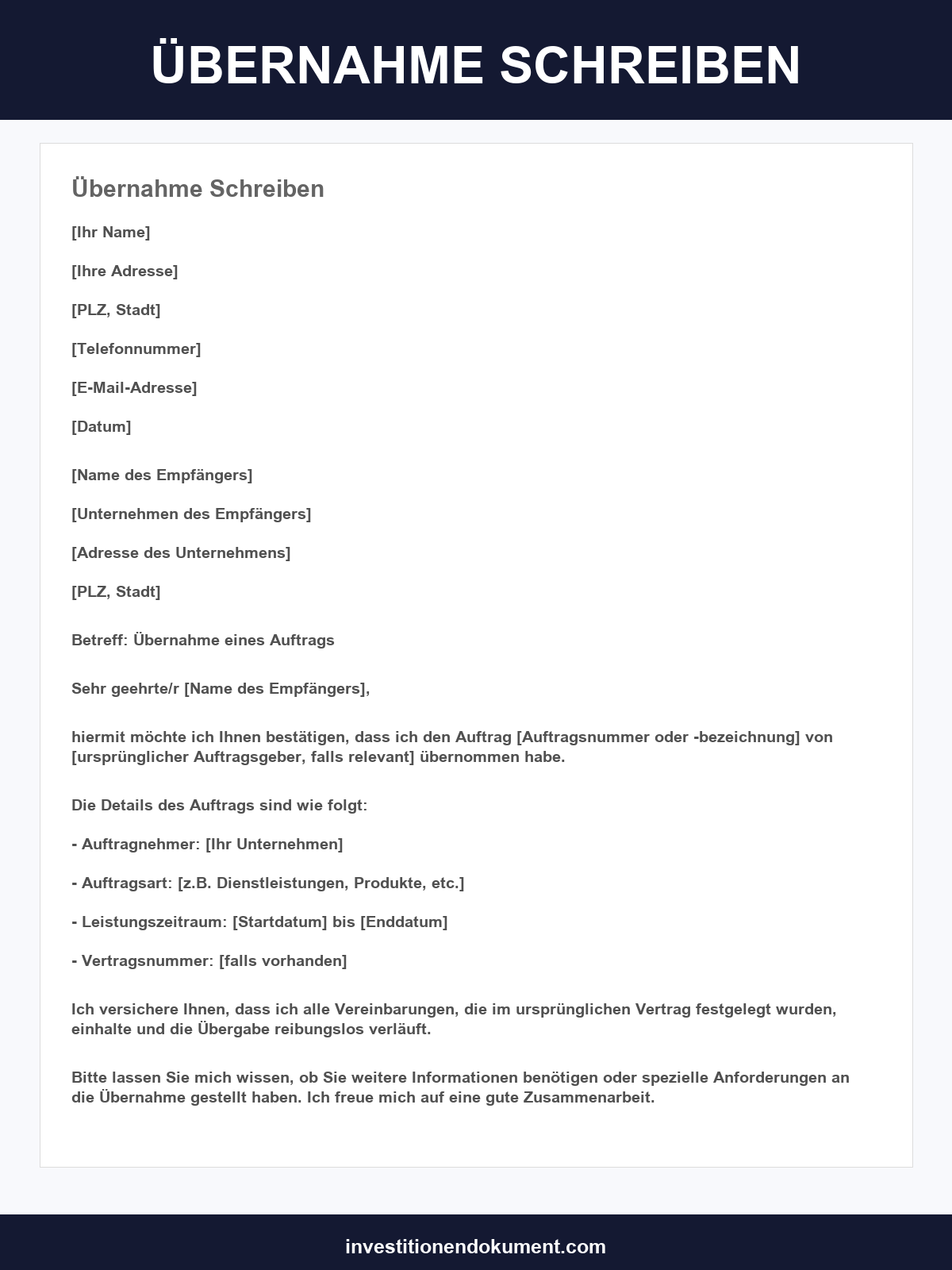 Übernahme Schreiben