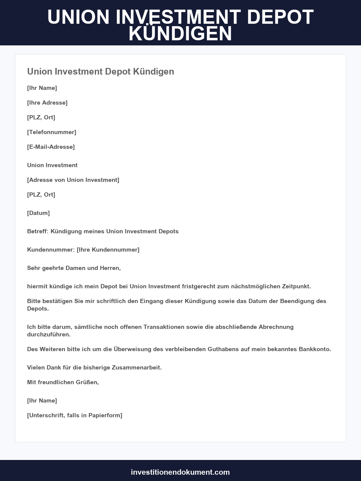 Union Investment Depot Kündigen Formular
