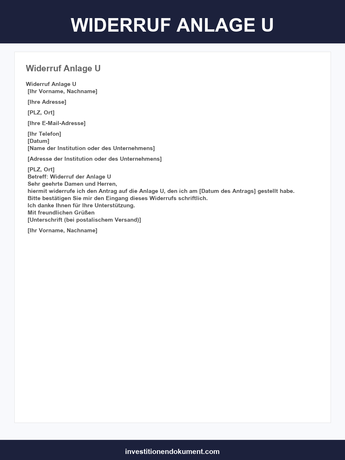 Widerruf Anlage U Vorlage